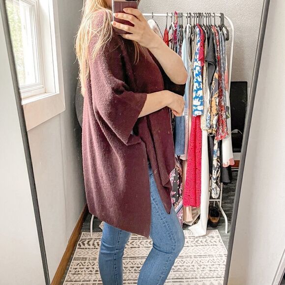 Vince Cashmere Poncho Sweater Burgundy M/L - Picture 6 of 8